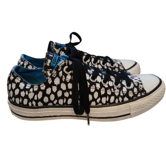 CONVERSE All-Stars Black & White (with turquoise trim) Artistic Sneakers - Picture 3 of 14